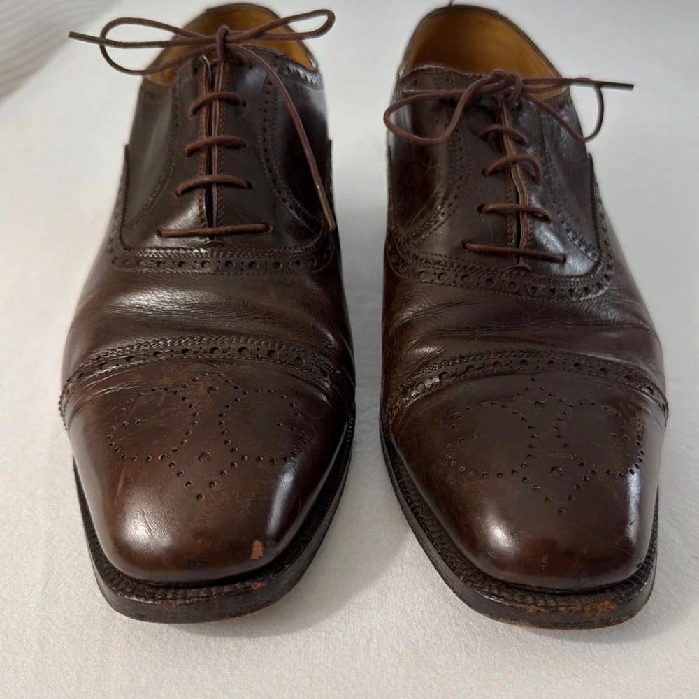Gucci Mens Vintage Brown Leather Wingtip Brogue Oxford Shoes 42.5 D 111 240 1001